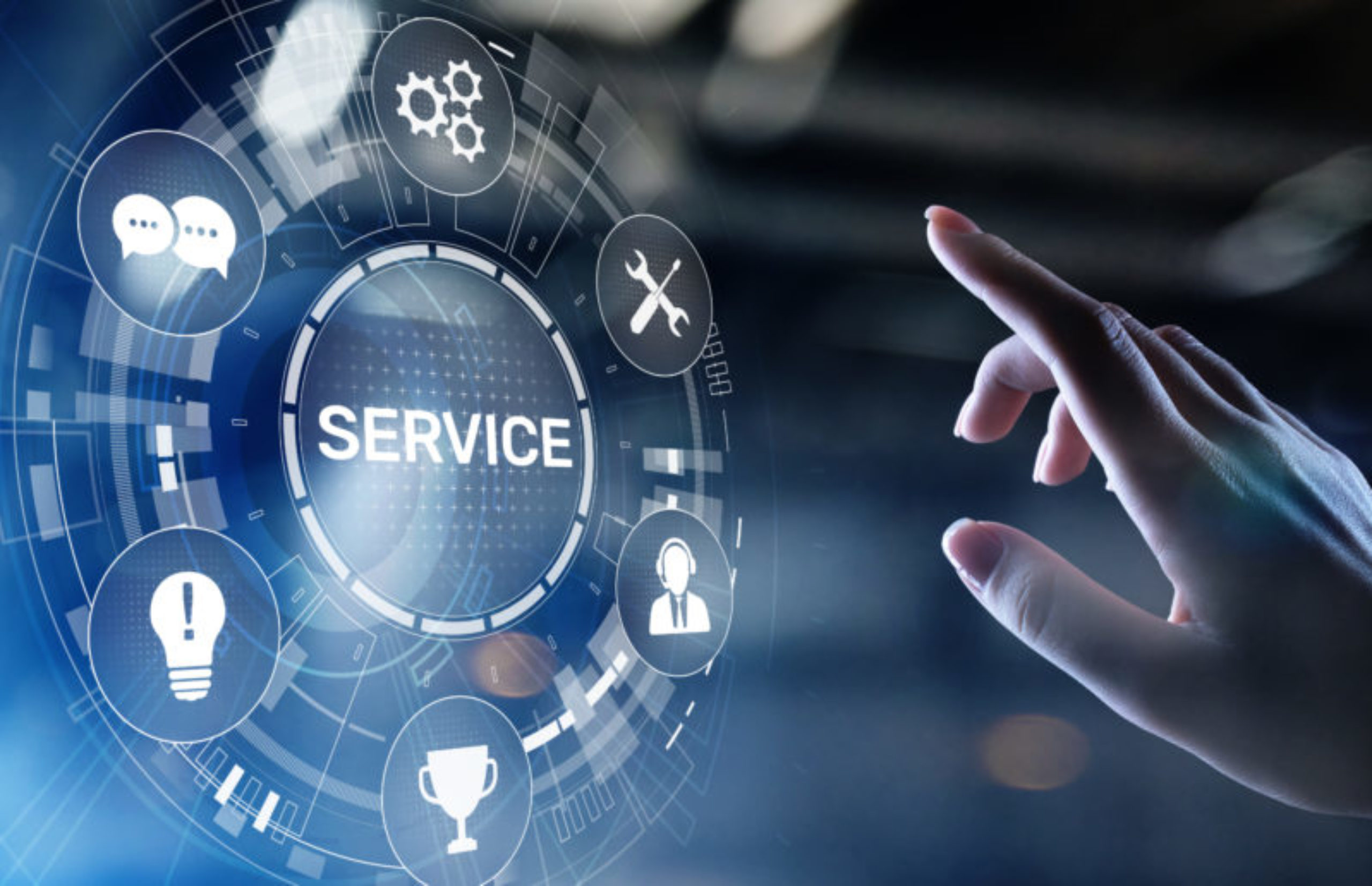 Service support customer help call center Business technology button on virtual screen.