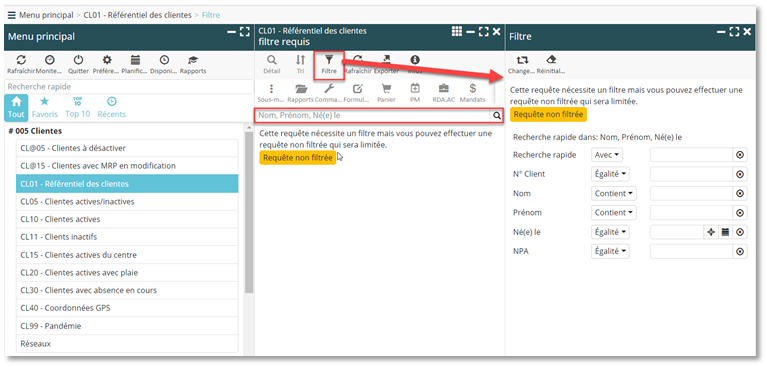 Nouveau champ Quick Search dans le Référentiel des clients