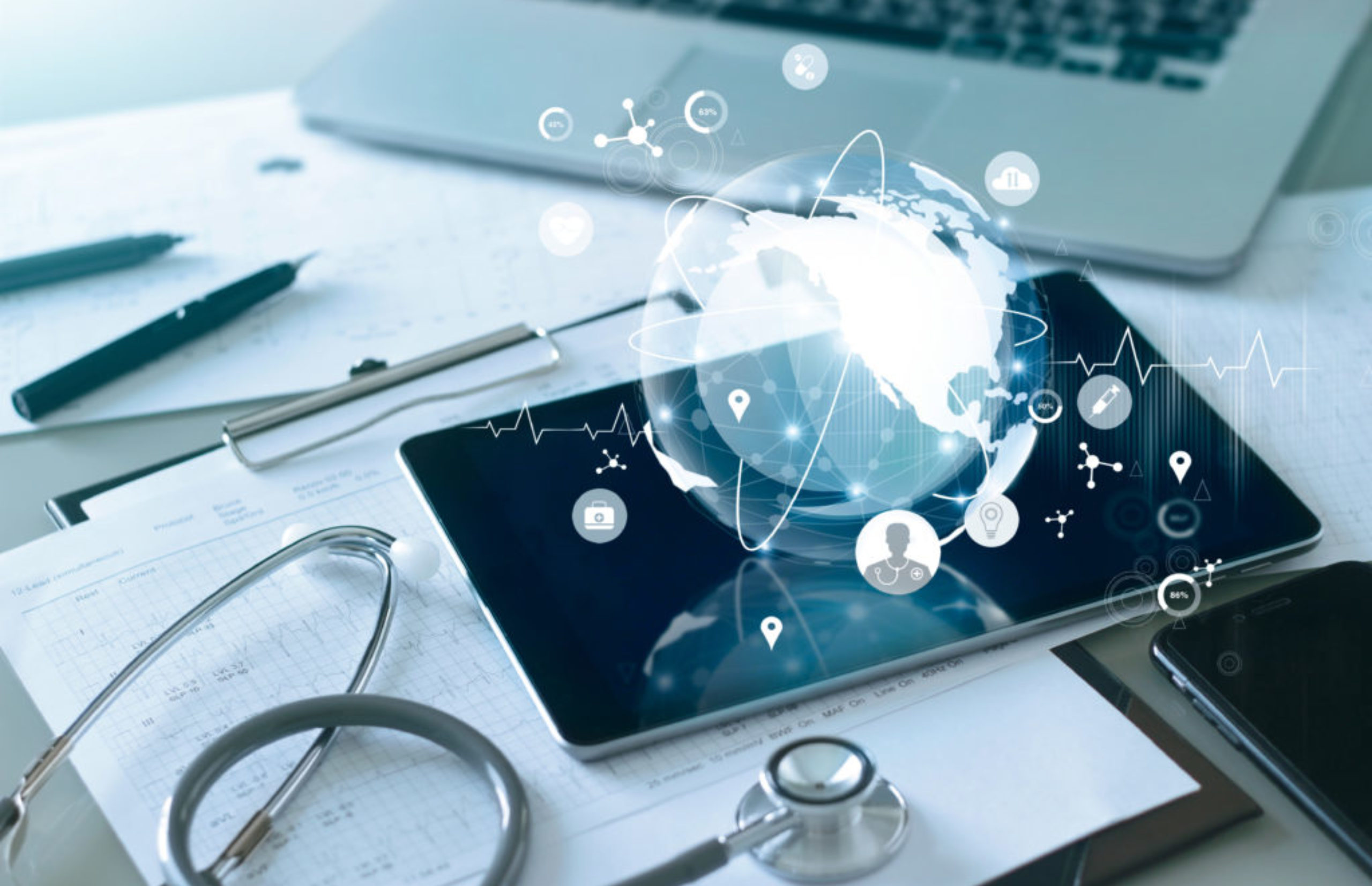 Medical global networking and healthcare global network connection on tablet, Medical technology.
