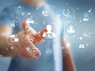 Businessman using modern medical interface 3D rendering