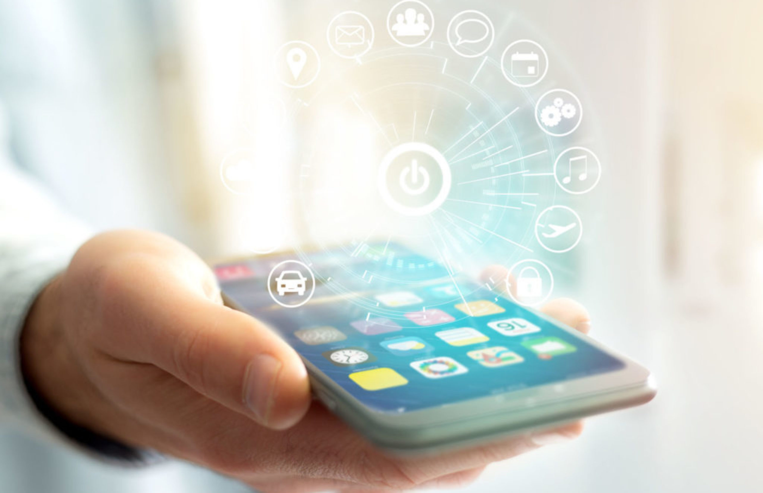 Home button of a technology interface surrounded by application - technology app concept